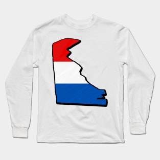 Red, White, and Blue Delaware Outline Long Sleeve T-Shirt